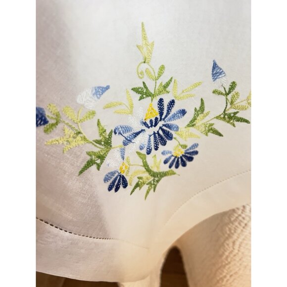 VTG Embroidered Sheer Table Cover 4 Matching Beverage Napkins Blue Green Floral - Picture 13 of 16